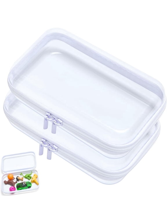 Clear Hard Shell Zipper Case, Upgraded Thicker Transparent Plastic Bins for Organizing, See Through Zipper Pouches Makeup Case, Lidded Storage Bins Organizer for Storage Cosmetics (S+S)