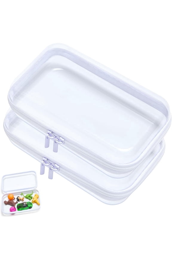 Clear Hard Shell Zipper Case, Upgraded Thicker Transparent Plastic Bins for Organizing, See Through Zipper Pouches Makeup Case, Lidded Storage Bins Organizer for Storage Cosmetics (S+S)