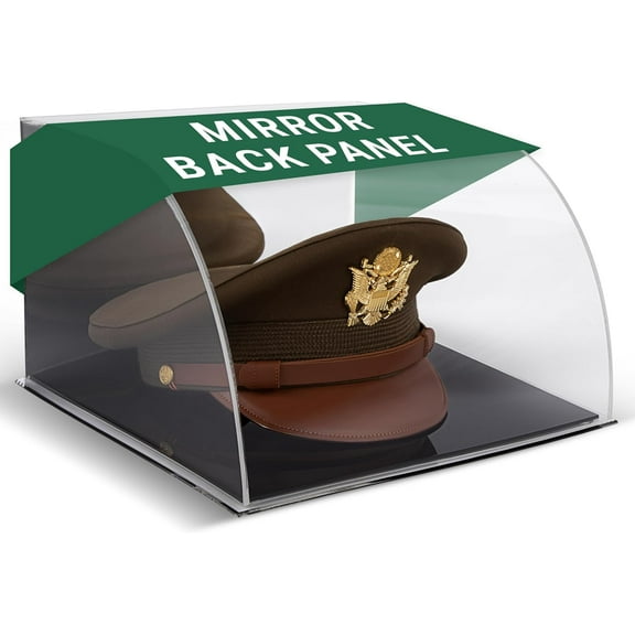 Clear Hat Display Case Hat Display Case for Police, Acrylic Showcase Box with Mirror Back & Black Base for Army, Navy, Air Force, Marines, Chauffeurs, or Service Caps