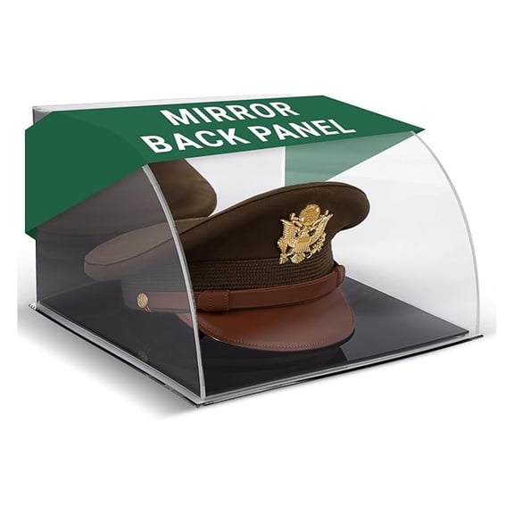 Clear Hat Display Case Military Hat Display Case for Police, Acrylic Showcase Box with Mirror Back & Black Base for Army, Navy, , Marines, Chauffeurs, or Service