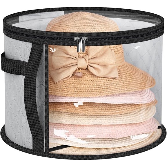 Clear Hat Storage Bag, Holds up to 7 Caps Cowboy Hat Organizer for Closet, Wide Brims Hat Case with Carrying Handles (Grey)