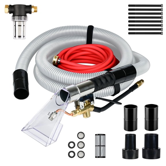 Clear Head Extractor Hose Kit for Wet/Dry Vacuums – Global 1-7/8" Attachment for Car Detailing, Carpet & Upholstery Spot Cleaning – Black + Red