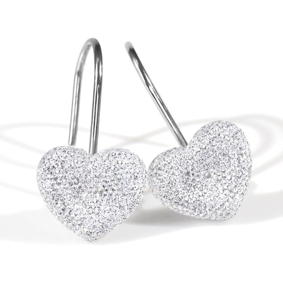 Clear Heart Shower Curtain Hooks: Glitter Crystal Decorative Shower Curtain Rings with Sparkling Rhinestones - Transparent Shower Hangers for Valentine's Day Christmas Winter Holiday Bathroom Decor