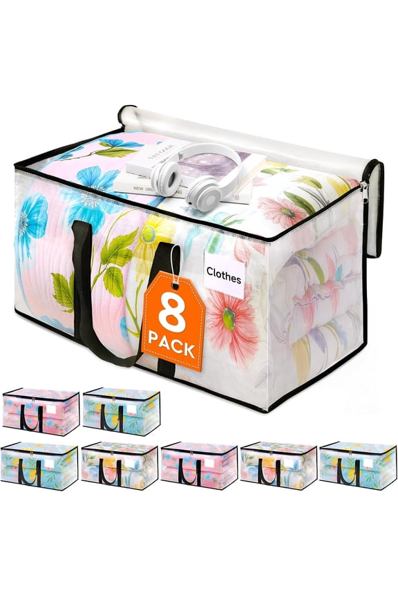 Clear Heavy Duty Moving Bags 8 Pack, Waterproof Storage Bags with Zipper, Extra Thick Handles, Large 93L/24Gal Packing Boxes for Moving, Camping, Home Organization, Durable Storage Solutions