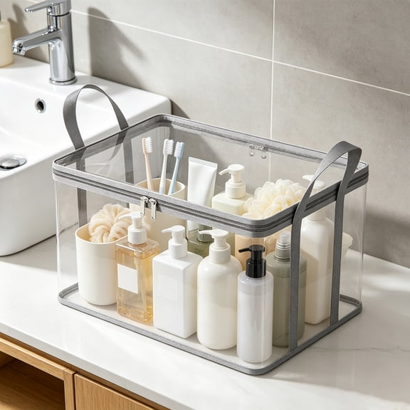 Clear Heavy Duty PVC Storage Bag with Reinforced Handles & Zipper for Outdoor Home Kitchen Use