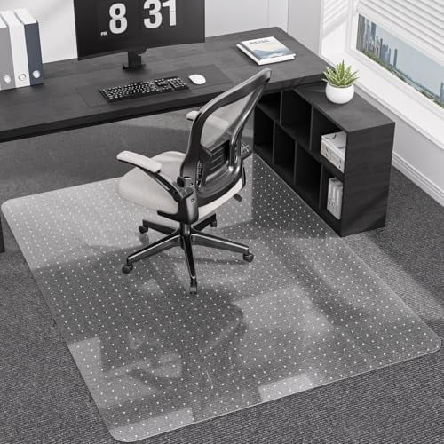 Clear Heavy Duty Plastic Chair Mat for Low Pile Carpet with Lip, 48x60 Inch Under Desk Floor Protector for Smooth Rolling Office and Computer Chairs in Home Office