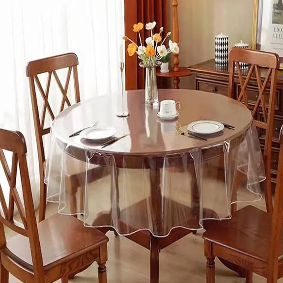 Clear Heavy Duty Vinyl Tablecloth 70 Inch Round,Bexikou Sewn Finished Edges Waterproof Oil-Proof Stain Resistant Plastic Table Cover Protector for Indoor Outdoor