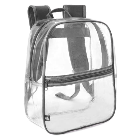 Clear Heavy Duty Waterproof Stadium Approved Backpack with Front Zipper Pocket for Traveling, Commuting, Recreation and Gym in Gray