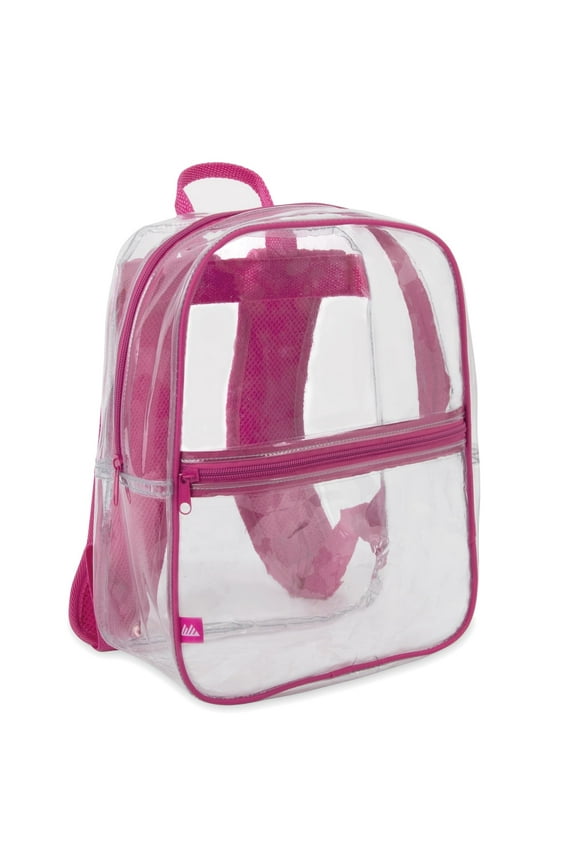 Clear Heavy Duty Waterproof Stadium Approved Backpack with Front Zipper Pocket for Traveling, Commuting, Recreation and Gym in Pink