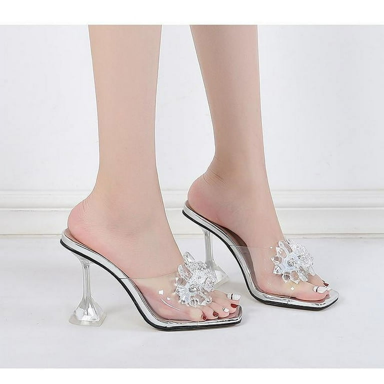 Clear Heels for Women Elegantes Dress Bridal Shoes Flower Top