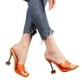 thumbnail image 1 of Clear Heels for Women Square Open Toe One Band Slip on Heeled Sandals Transparent Stiletto Mules Dress Shoes Orange Size 5.5, 1 of 7