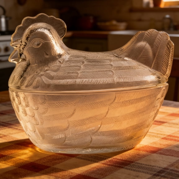 Clear Hen on Nest Glass Dish with Lid, Vintage Chicken Shaped Crystal Candy Bowl 4.92x3.54x3.35in, Decorative Candy Jar Cookie Container for Kitchen Tabletop Decor