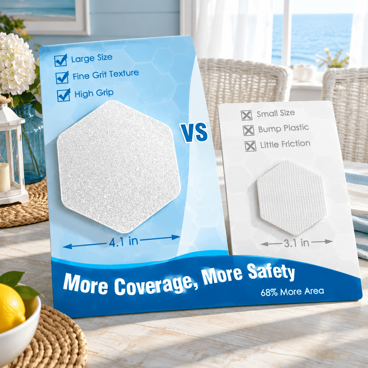 Clear Hexagon Non-Slip Bathtub Stickers, 24-Pack Oversized Safety ...