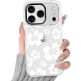 thumbnail image 1 of Clear Hibiscus Flower Case for iPhone 17 Pro Max 6.9", Cute Preppy Floral Crystal Pattern Aesthetic Design Soft Slim Anti-Yellow Protective Shockproof TPU Phone Cover for Women Girls - White, 1 of 5