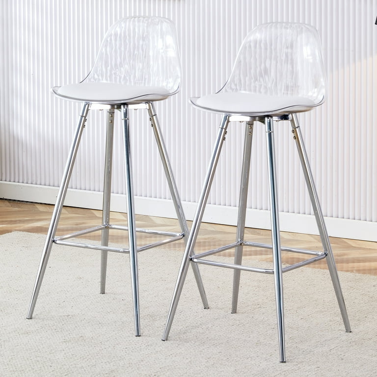 JINS VICO Clear Acrylic Bar Stools Set of 2, PU Leather Seat