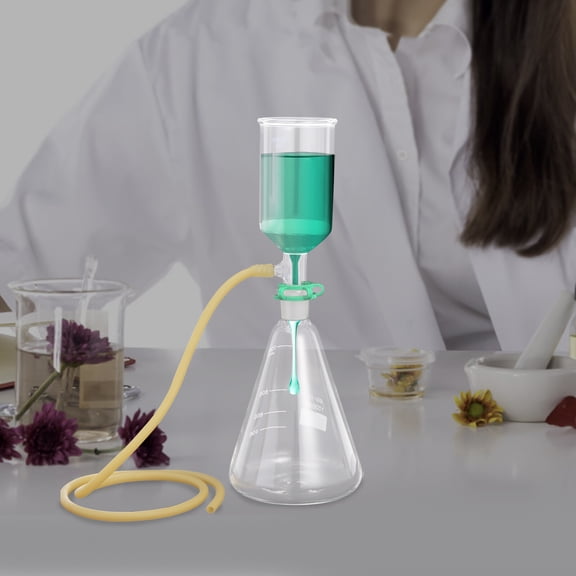 Clear High-borosilicate Glass Filtration Kit, Frosting Process, 1000ml Flask & 250ml Buchner Funnel, 15-40m Filtration Accuracy with Rubber Hose