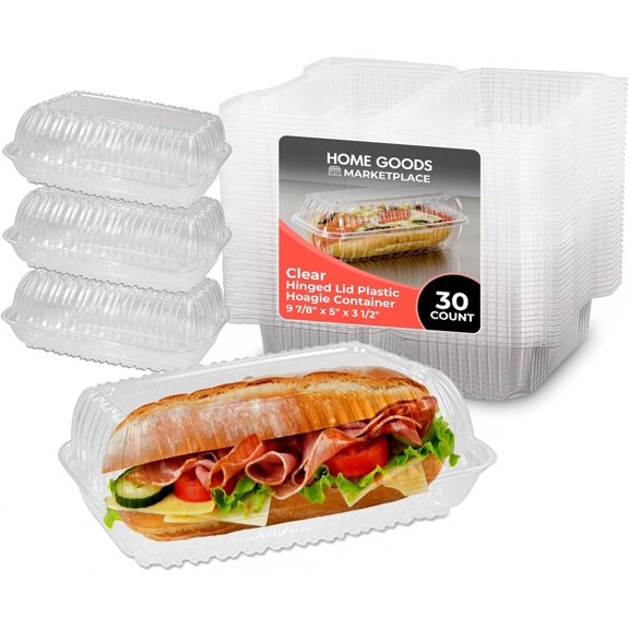 Clear Hoagie Containers 9x5x3 Inch  30 Pack | Disposable Plastic Sub Sandwich Containers with Hinged Lids  BPA-Free, Clamshell To-Go Containers for Deli, Takeout, Bakery, Food Trucks