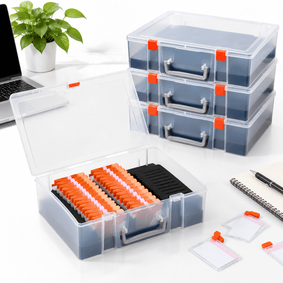Clear Holder With Black Foam 4 Pack Desktop ID Badge Organizer Box