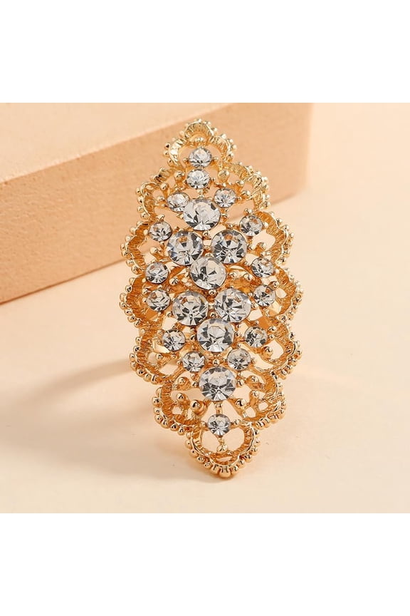 Clear Hollow Geometric Diamond Inlaid Open Ring Light Gold and Transparent Stylish and Elegant Jewelry for Women Fashionable Design for Parties and Daily Wear