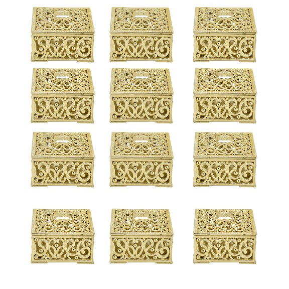Clear Hollow Jars Candy Storage Boxes,12PCS Hollow Candy Box Plastic Candy Case Container ,Party Favor Boxes for Wedding Bridal Shower Gift Boxes Supplies[Gold Square]