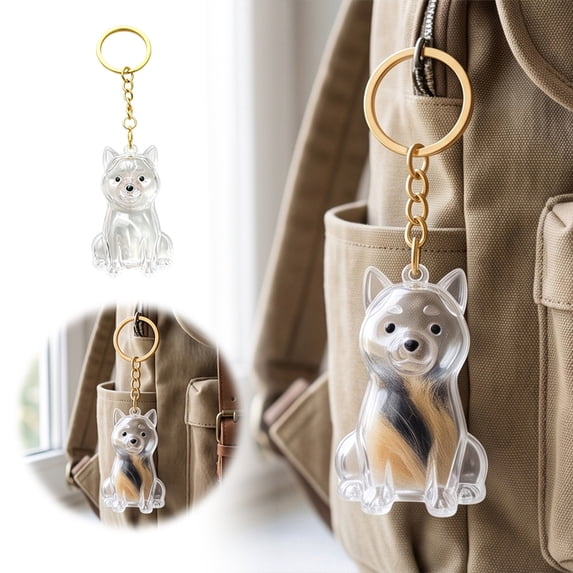 DIY Pet Hair Keepsake Puppy Charm - Fillable Transparent Pet Memorial Pendant with Keychain, Interactive Gift for Pet Owners to Store & Create Custom Memorials (Shiba Inu)