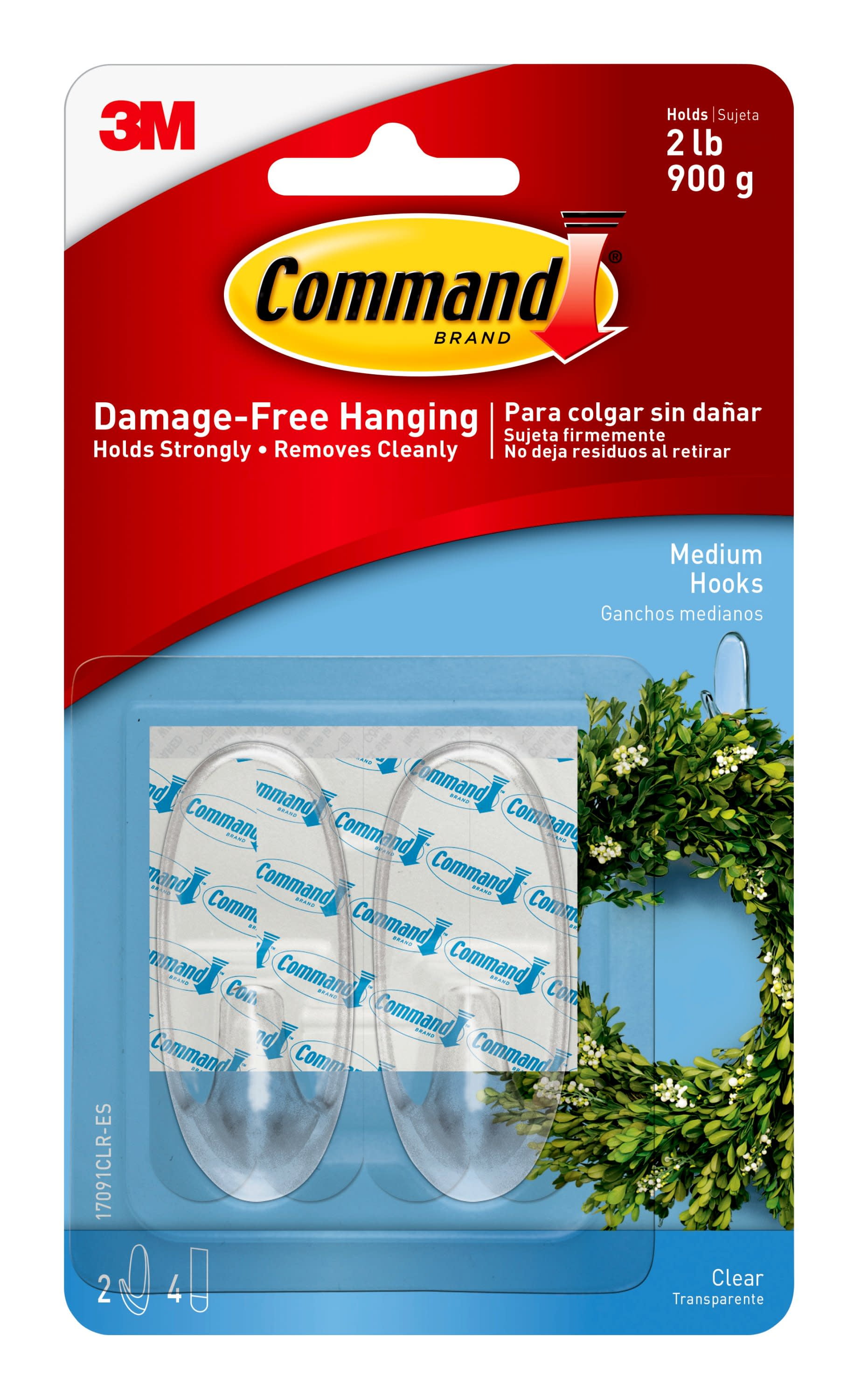 Clear Hooks And Strips, Plastic, Medium, 2 Hooks And 4 Strips/pack | Bundle of 5 Packs