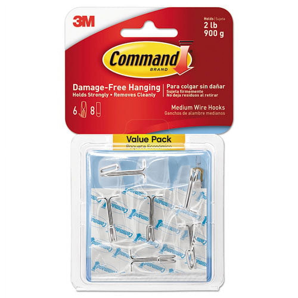 Clear Hooks And Strips, Plastic, Medium, 6 Hooks And 8 Strips/pack | Bundle of 2 Packs