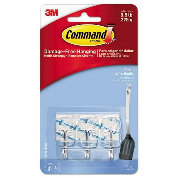 Clear Hooks And Strips, Plastic/wire, Small, 3 Hooks And 4 Strips/pack | Bundle of 2 Packs