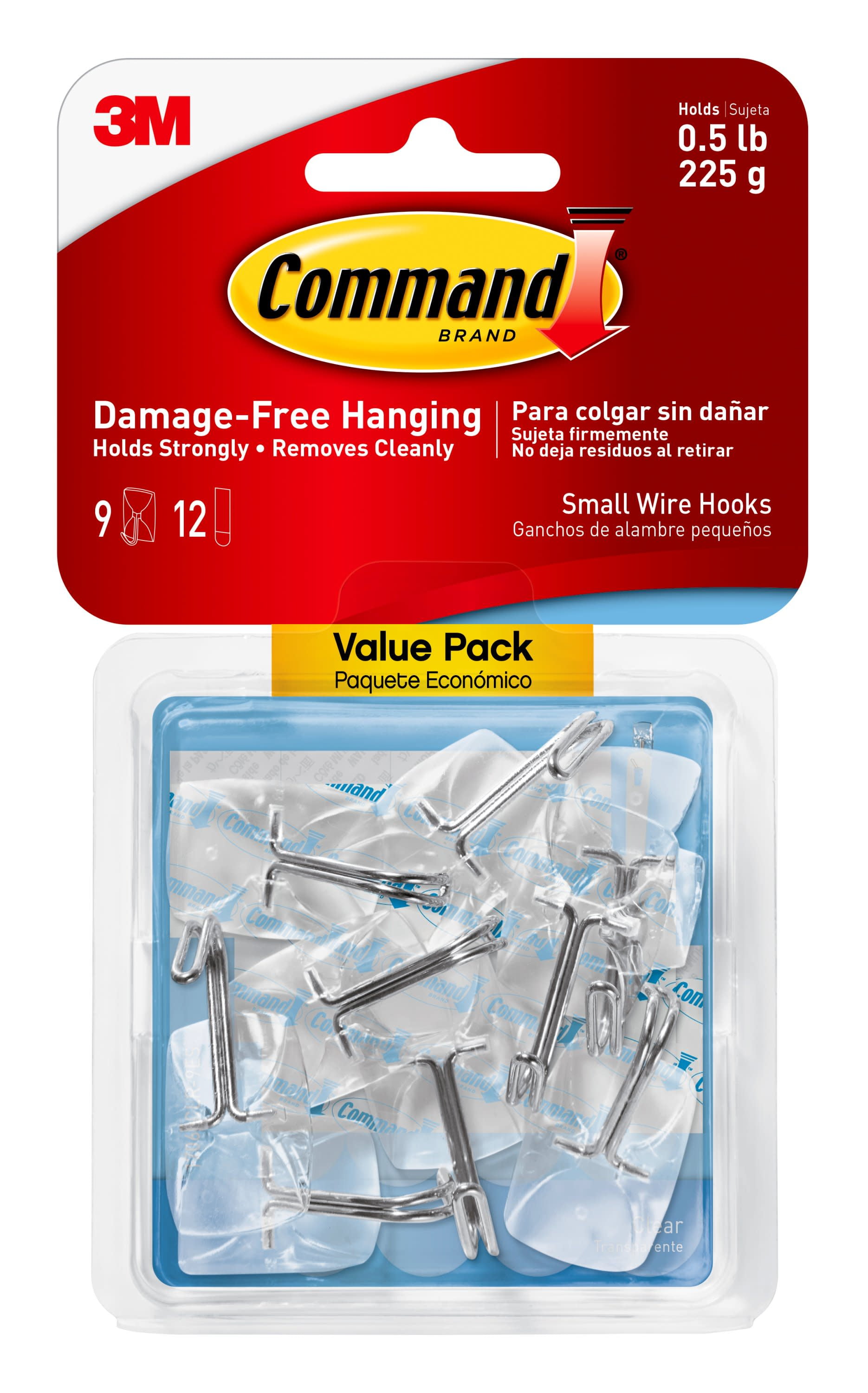 Clear Hooks And Strips, Plastic/wire, Small, 9 Hooks With 12 Adhesive  Strips Per Pack | Bundle of 5 Packs