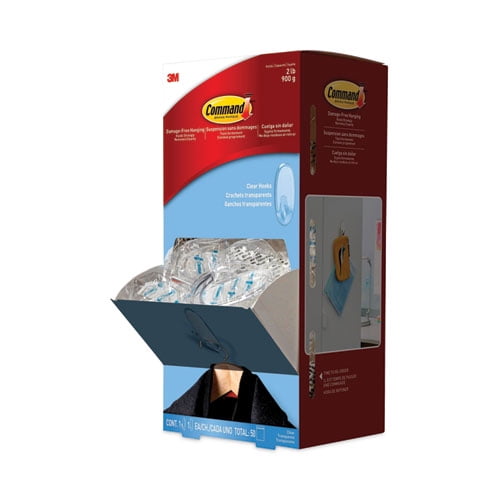 Clear Hooks and Strips, Medium, Plastic, 2 lb Capacity, 50 Hooks with 50 Adhesive Strips/Carton | Bundle of 2
