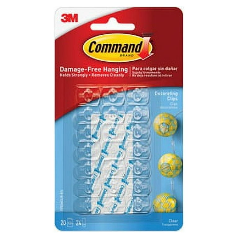 Clear Hooks and Strips, Decorating Clips, Plastic, 0.1 lb Capacity, 20 Clips and 24 Strips/Pack Clear Hooks and Strips, Decorating Clips, Plastic, 0.1 lb Capacity, 20 Clips and 24 Strips/Pack