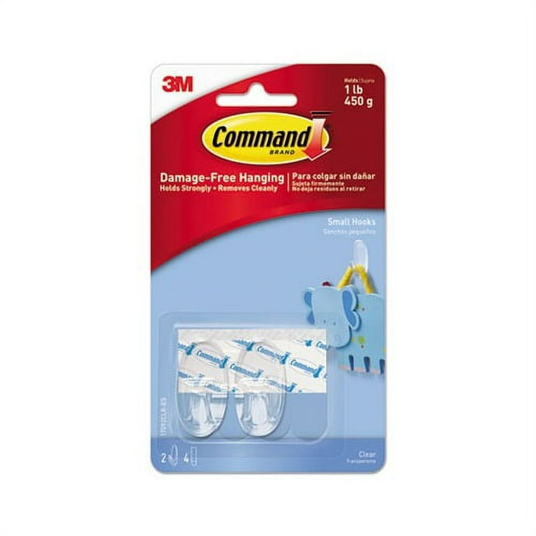 Clear Hooks and Strips Plastic, Small, 2 Hooks and 4 Strips/Pack