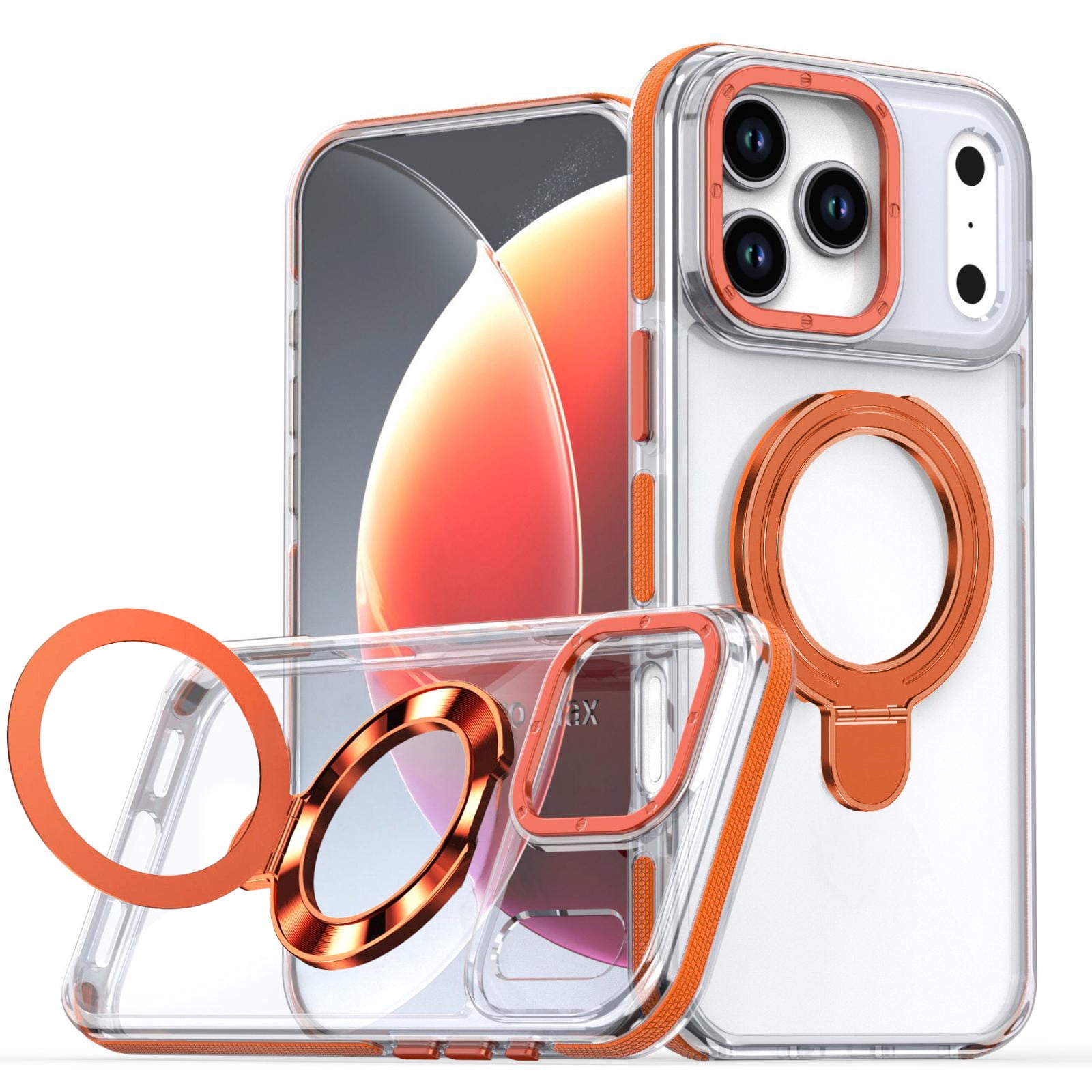 Clear Hybrid Case with Built-In Kickstand for iPhone 17 Pro Max - Orange