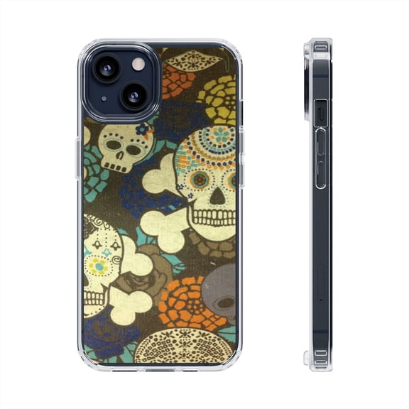 DistinctInk Clear Hybrid Case for Apple iPhone 11 (6.1" Screen) - Sugar Skulls Green Orange - Shockproof Protection