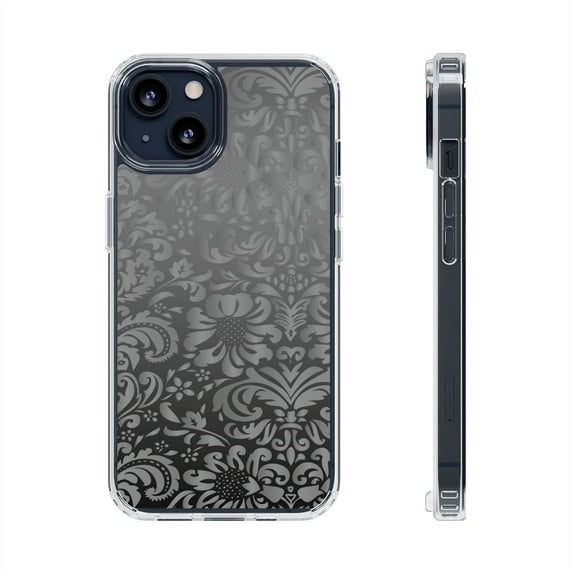 DistinctInk Clear Hybrid Case for Apple iPhone 11 (6.1" Screen) - Shades of Grey Floral Pattern - Lightweight Grip
