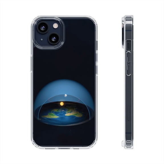 DistinctInk Clear Hybrid Case for Apple iPhone 11 (6.1" Screen) - Flat Earth Map - Lightweight Grip