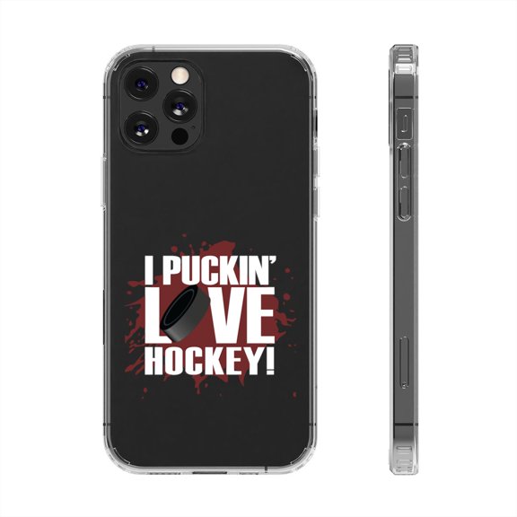 Clear Hybrid Shockproof Case for Apple iPhone 11 Pro MAX - I Puckin Love Hockey Design