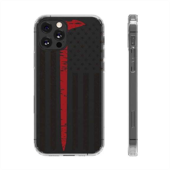 DistinctInk Clear Hybrid Case for Apple iPhone 11 Pro Max (6.5" Screen) - Weathered Red Axe US Flag Design - Shockproof Protection