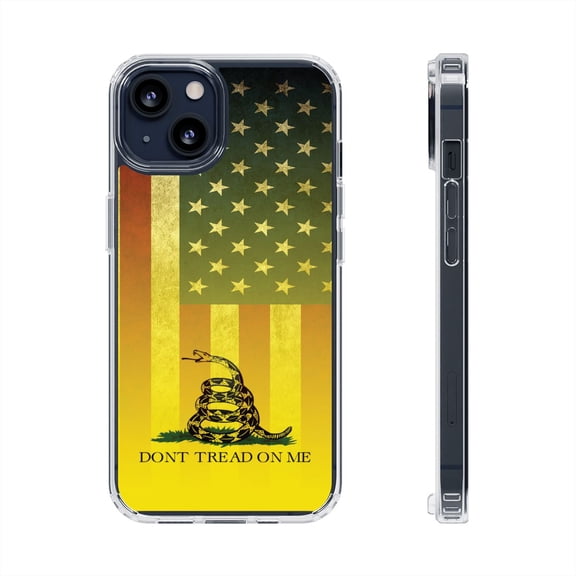 DistinctInk Clear Hybrid Case for Apple iPhone 11 (6.1" Screen) - Don't Tread on Me - Tempered Glass Back