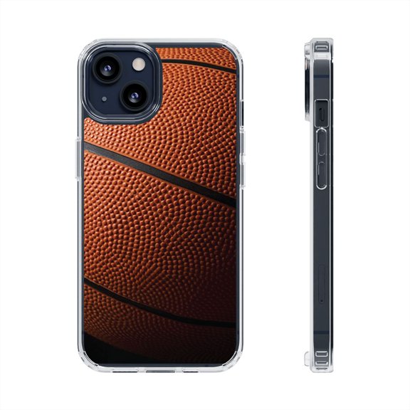 Clear Hybrid Shockproof Case for Apple iPhone 12 - Close-Up Textured Basketball Surface