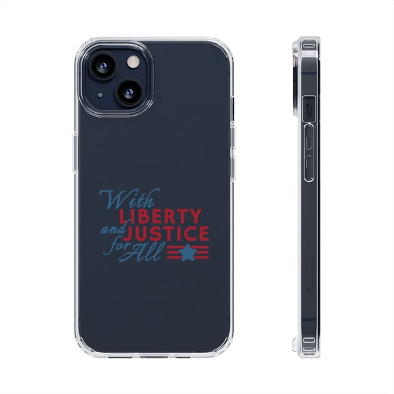DistinctInk Clear Hybrid Case for Apple iPhone 12 Mini (5.4" Screen) - With Liberty and Justice For All - Raised Bezel Screen Guard