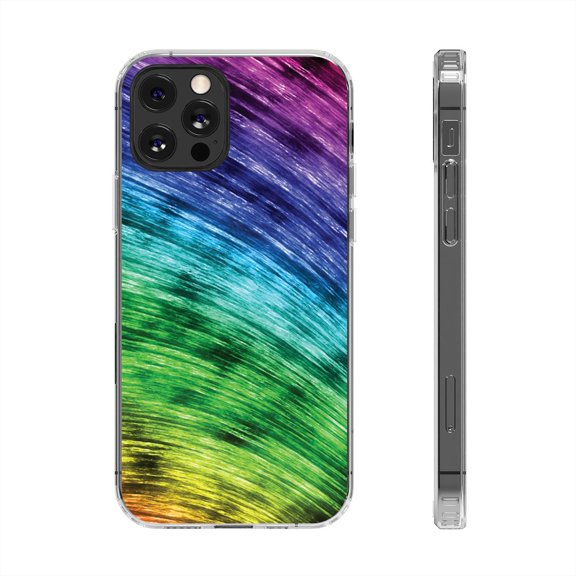 Clear Hybrid Shockproof Case for Apple iPhone 12 PRO - Iridescent Rainbow Waves Design