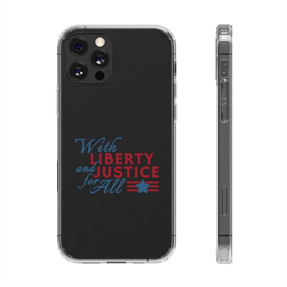 DistinctInk Clear Hybrid Case for Apple iPhone 12 Pro Max (6.7" Screen) - With Liberty and Justice For All - Shockproof Protection