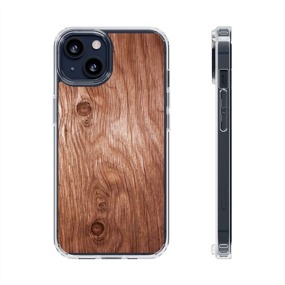 DistinctInk Clear Hybrid Case for Apple iPhone 12 (6.1" Screen) - Printed Wood Grain Image - Wireless Charging Compatible