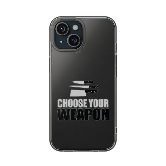 DistinctInk Clear Hybrid Case for Apple iPhone 13 (6.1" Screen) - Chef Knives - Raised Bezel Screen Guard