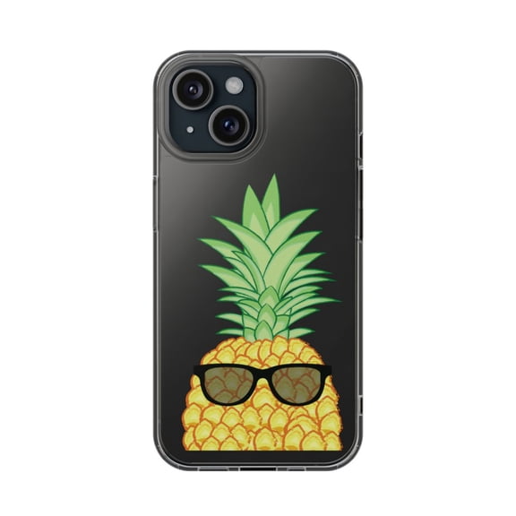 DistinctInk Clear Hybrid Case for Apple iPhone 13 (6.1" Screen) - Pineapple Top with Shades - Lightweight Grip