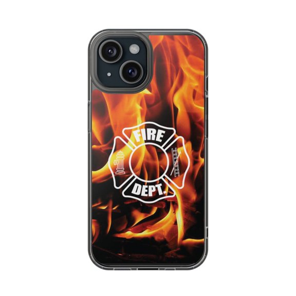 Clear Hybrid Shockproof Case for Apple iPhone 13 - Fire Dept Maltese Cross Flames Design