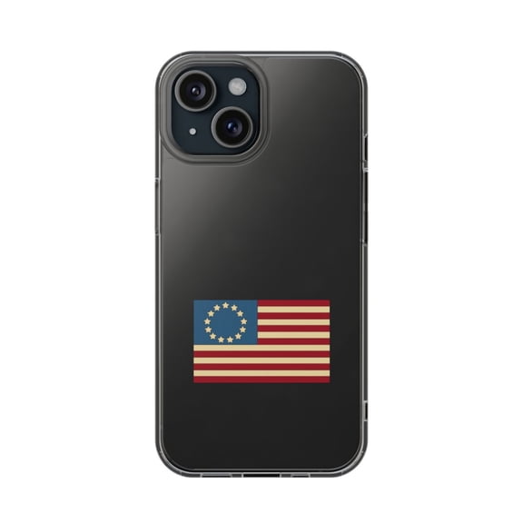 DistinctInk Clear Hybrid Case for Apple iPhone 13 Mini (5.4" Screen) - USA Colonial Flag Red White & Blue - Slim Profile Design