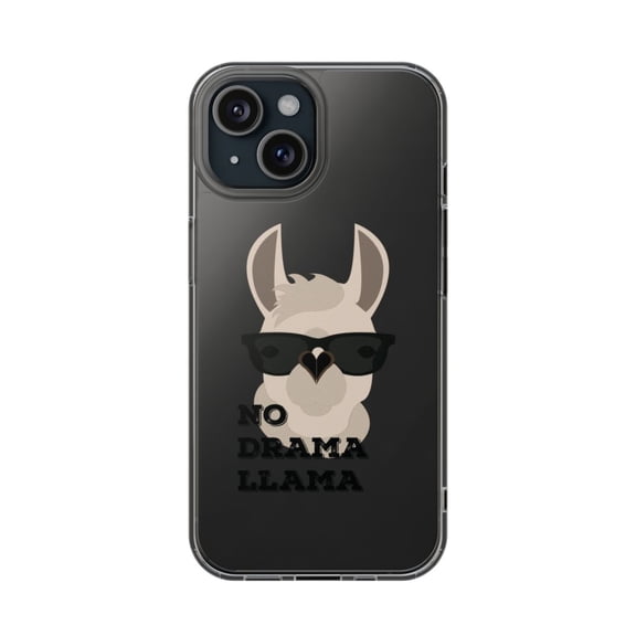 DistinctInk Clear Hybrid Case for Apple iPhone 13 (6.1" Screen) - No Drama Llama Cartoon - Shockproof Protection