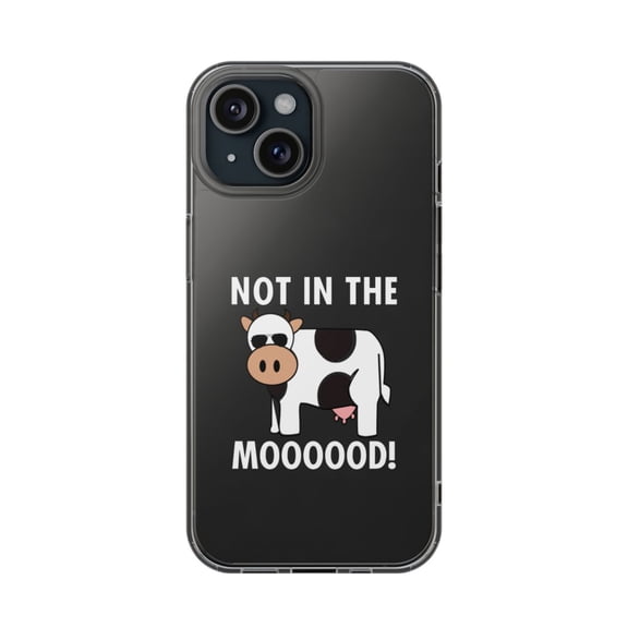 DistinctInk Clear Hybrid Case for Apple iPhone 13 (6.1" Screen) - Not in the MOOOOOOD! Cow - Wireless Charging Compatible